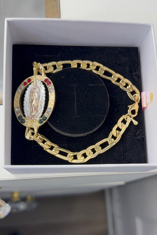 Gold plated Virgin Mary bracelet multicolor