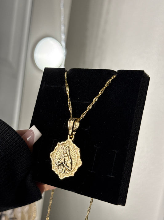 14K gold plated Virgin Mary prayer pendant with necklace