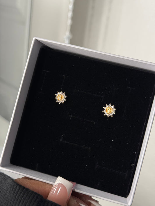 Gold plated, mini Virgin Mary earrings