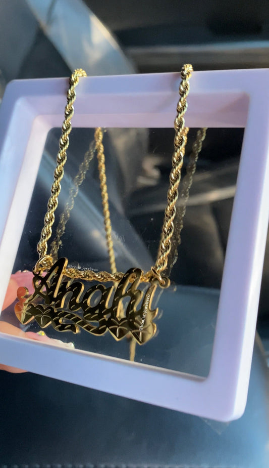 14k gold plated, personalized name, necklace with rope chain
