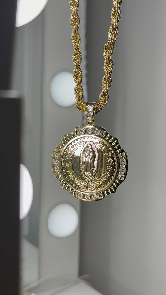 Double sided Virgin Mary with San Judas pendant with chain