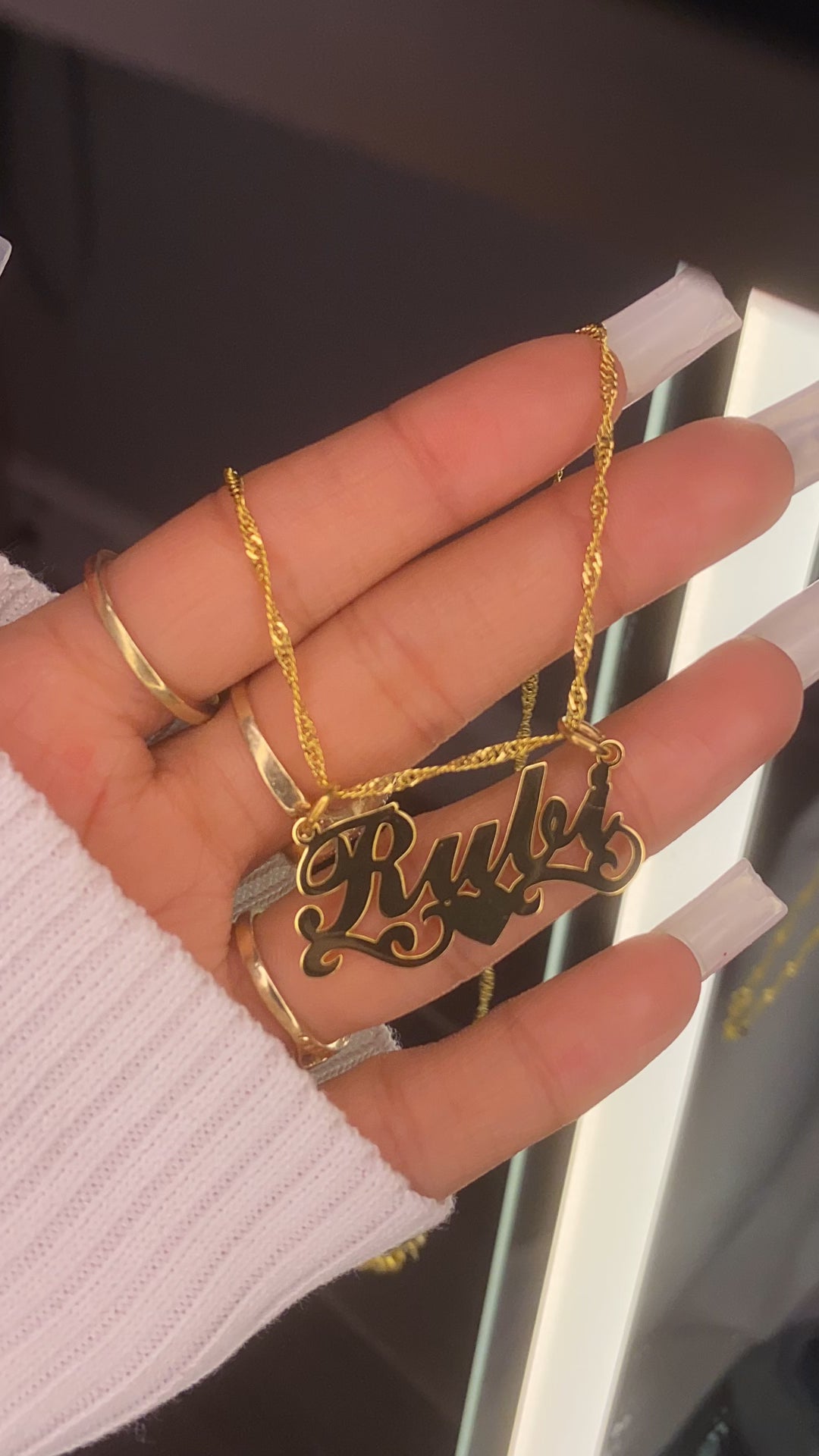 14K gold plated, dainty personalized name necklace in style “Rubi”