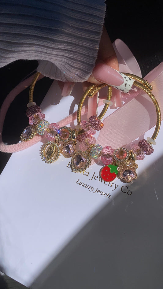 Pink charm, bracelets, stainless steel