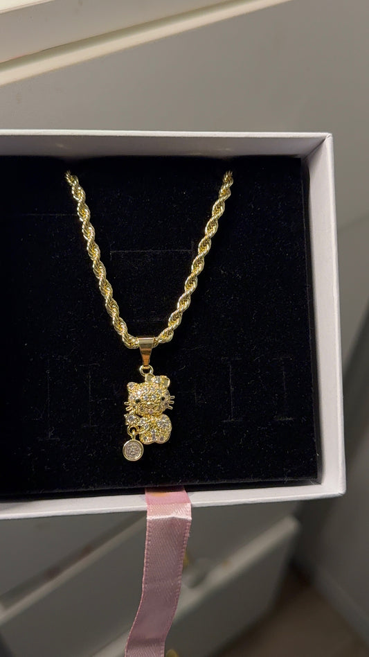 Hk pendant with white stone and rope chain