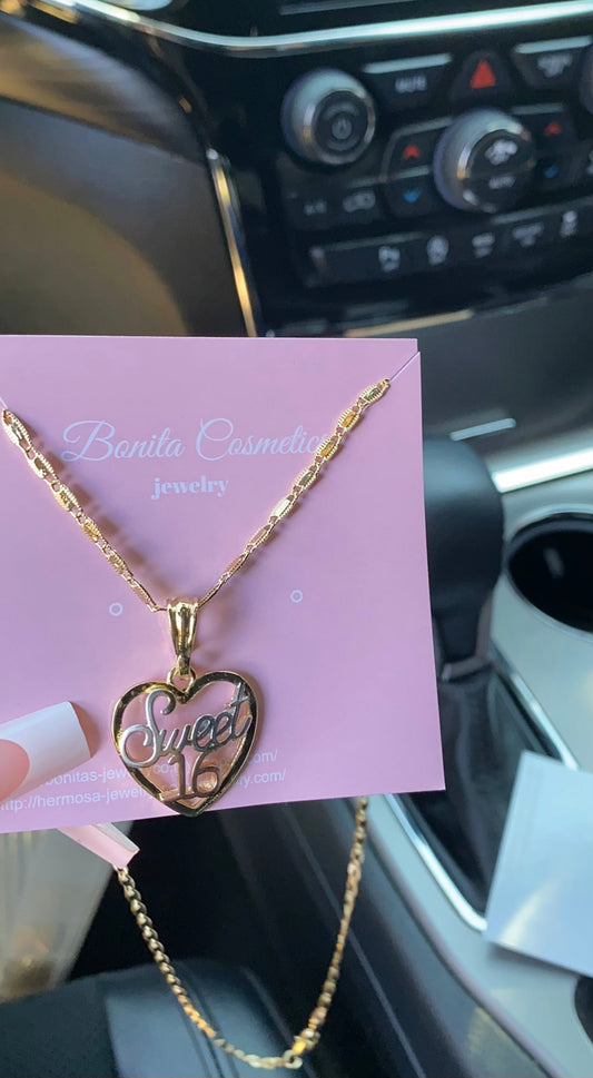 14k gold plated sweet 16 pendant